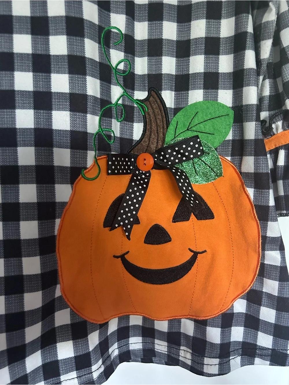 Black & White Gingham Pumpkin Kids Set with Orange Accent